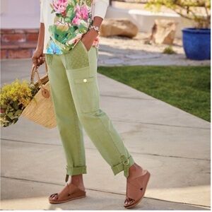 Soft Surroundings Mira Vista Eyelet Crop Pants Green Straight Leg Cargo